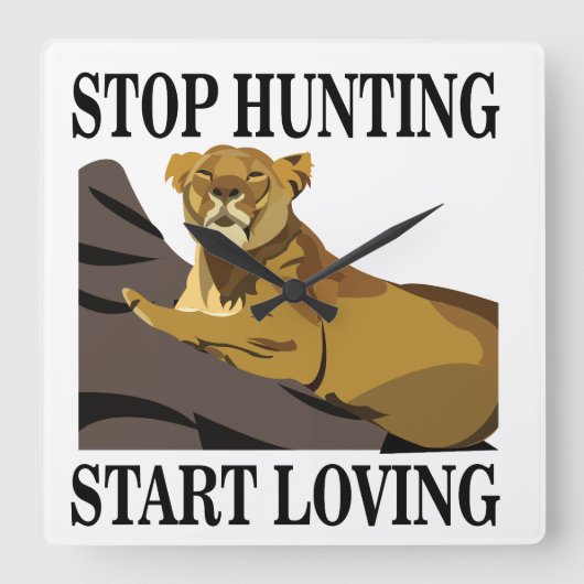 ストップ狩り開始Loving Lioness スクエア壁時計 (正面)