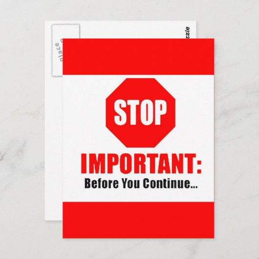 ストップ続ける前に重要な印おもしろい警告 ポストカード (正面/裏面)