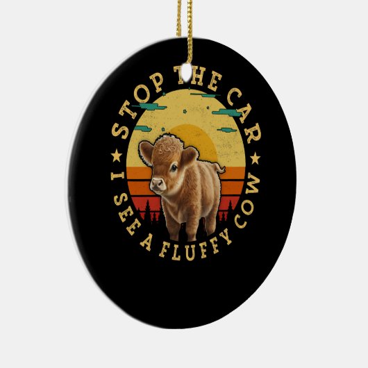 ストップ車は毛羽立った牛の高地の牛の品種を見る セラミックオーナメント (右)