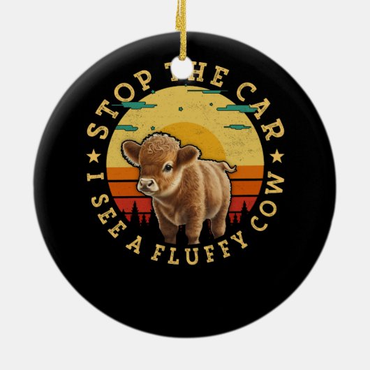 ストップ車は毛羽立った牛の高地の牛の品種を見る セラミックオーナメント (裏面)