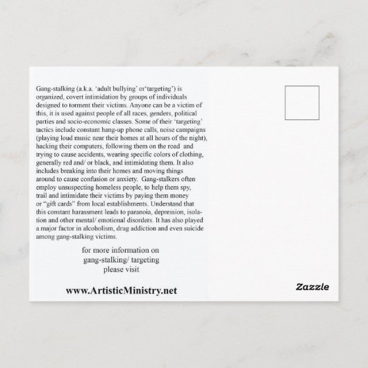 ストップ集団ストーカーはがき ポストカード (裏面)