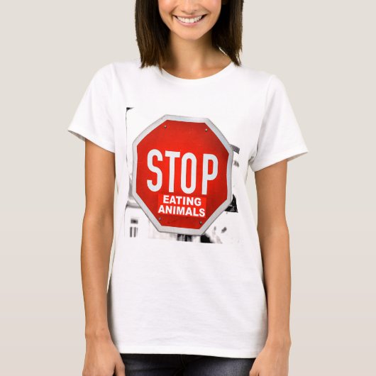 ストップ食べベジタリアンビーガン Tシャツ (正面)