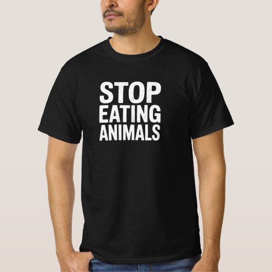ストップ食べ – 動物の権利 Tシャツ (正面)