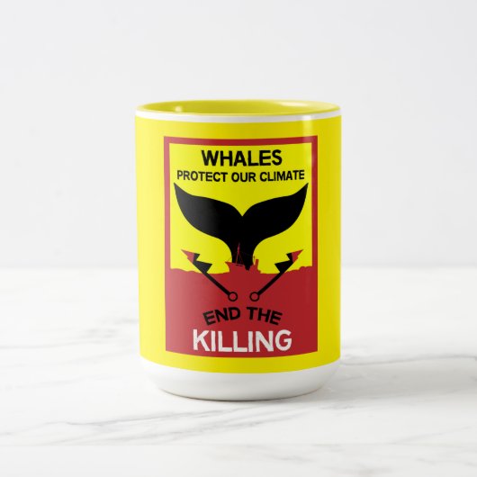 ストップ鯨狩り |捕鯨海洋保護の禁止 ツートーンマグカップ (中央)