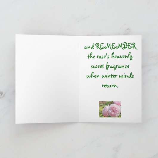 「ストップ...におい…そしてバラの甘さを思い出せ…」 カード (内部)