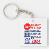 ストップCreepy 風変わり Vote Harris Walz 2024 キーホルダー (正面)