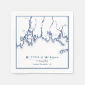 ストニントンCTマップエレガントネイビーブルー結婚ズ スタンダードカクテルナプキン (正面)