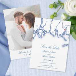 ストニントンCTマップエレガントネイビーブルー結婚ズ セーブザデート