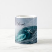 ストミーティール(緑がかった色)ブルー海波荒水サーフィン コーヒーマグカップ (中央)