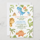 ストムカラフルチョンプパーティー恐竜1歳の誕生日 招待状 (正面)