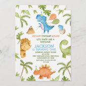 ストムカラフルチョンプパーティー恐竜1歳の誕生日 招待状 (正面/裏面)