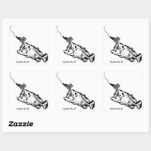 ストライキのパトリオID -カスタム市名ONE BAD BASS スクエアシール (シート)