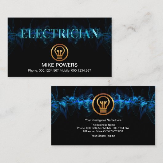 ストライキングブルー稲妻メタリックブルー電気技師 名刺 (正面/裏面)