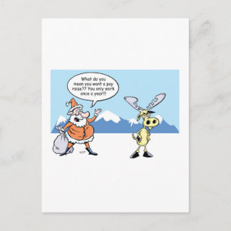 ストライキ中のクリスマス漫画サンタとトナカイ シーズンポストカード