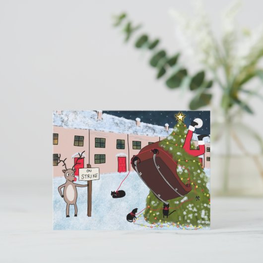 ストライクおもしろいマンガ猫のクリスマスにトナカイ シーズンポストカード (スタンド正面)