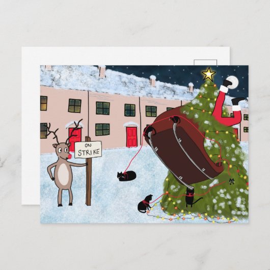ストライクおもしろいマンガ猫のクリスマスにトナカイ シーズンポストカード (正面/裏面)
