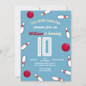 ストライククールブルースポーツボーリング10誕生日 招待状 (正面)