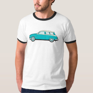 ストライブ柄が付いているヴィンテージのsaab 95ワゴン tシャツ
