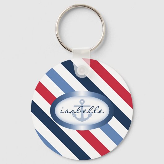 ストライプいかりパタパーソナライズされた航海のーン キーホルダー (正面)