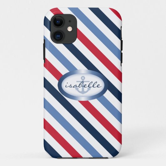 ストライプいかりパタパーソナライズされた航海のーン Case-Mate iPhoneケース (裏面)