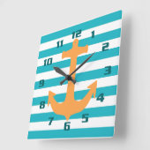 ストライプいかりパタ航海のーン スクエア壁時計 (傾斜)