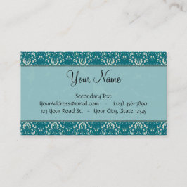 ストライプおよびモノグラムが付いているティール(緑がかった色)のダマスク織のクリーム 名刺