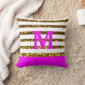 ストライプかパーソナライズな魅力的なかショッキングピンクの金ゴールドのスパンコール クッション (ブランケット)