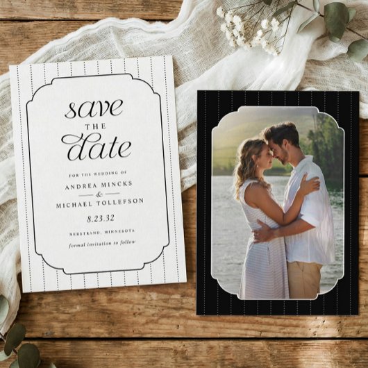 ストライプがおしゃれな結婚式の写真 セーブザデート