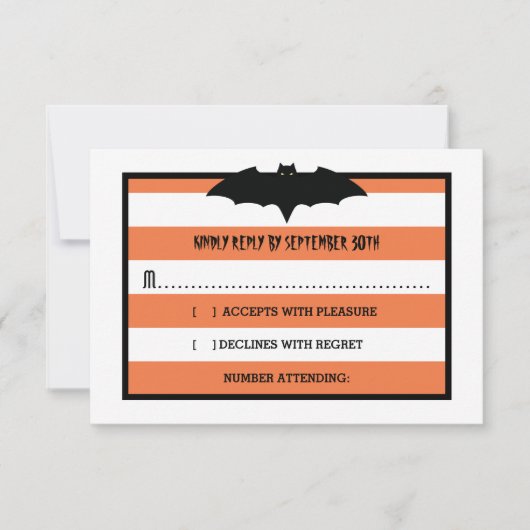 ストライプこうもり | オレンジハロウィーンウェディングRSVP 出欠カード (正面)
