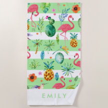 ストライプとカラフルトロピカルパターン