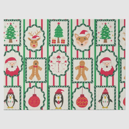 ストライプとツリーのクリスマスアイコン枠 薄葉紙 (正面)