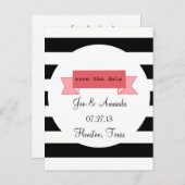 ストライプとバナー日付はがきを保存 案内ポストカード (正面/裏面)