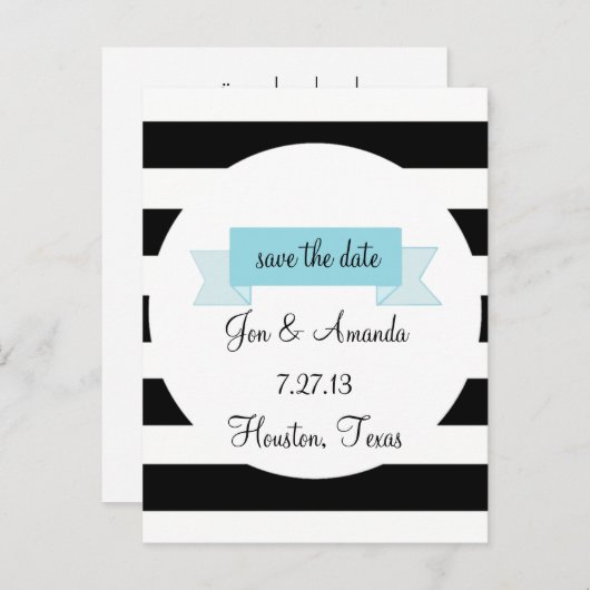 ストライプとバナー日付はがきを保存 案内ポストカード (正面/裏面)