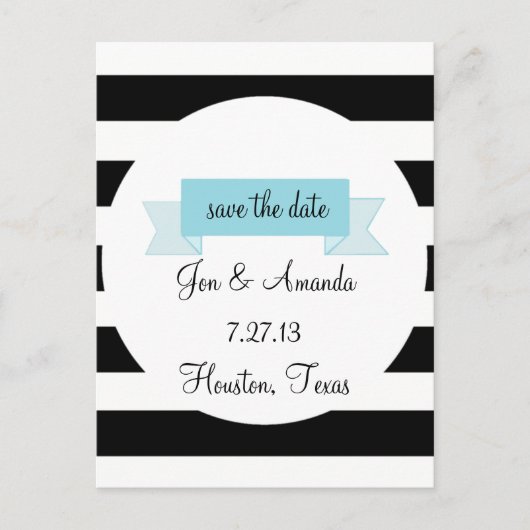 ストライプとバナー日付はがきを保存 案内ポストカード (正面)