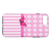 ストライプとピンクのパタアーガイルーン蝶の耐久性 Case-Mate iPhoneケース (裏面(横))