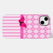 ストライプとピンクのパタアーガイルーン蝶の耐久性 Case-Mate iPhoneケース (裏面 (横))