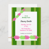 ストライプとリーフの誕生日招待状 招待状 (正面/裏面)