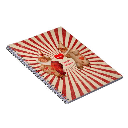 ストライプとヴィンテージ バレンタインのピエロ ハート付き ノートブック (右側)