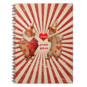ストライプとヴィンテージ バレンタインのピエロ ハート付き ノートブック (正面)