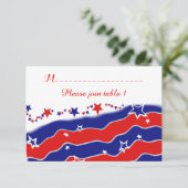 ストライプと星のカスタマイズ テーブル シーティング 出欠カード (スタンド正面)