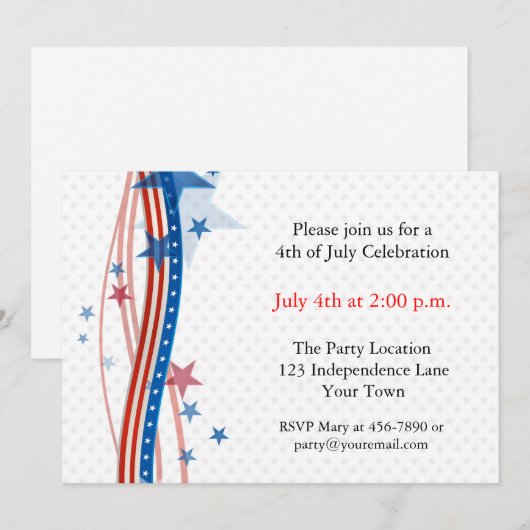 ストライプと星のストリーマー 招待状 (正面/裏面)