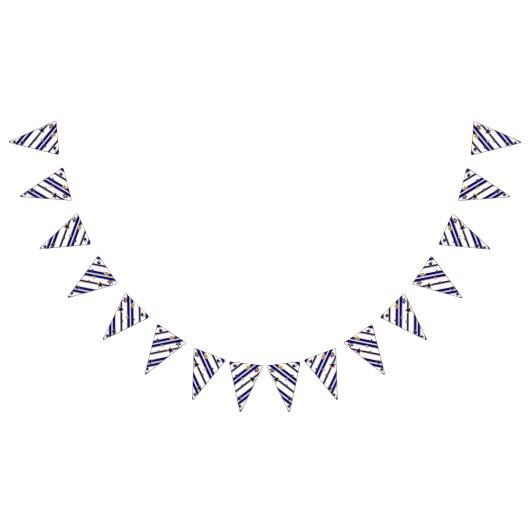 ストライプと星条旗 - 青金白色パターン1 バンティングフラッグ (全)