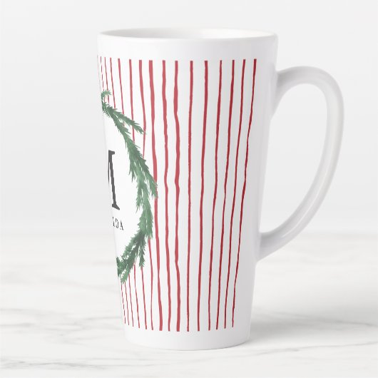 ストライプと水彩イニシャルリース カフェラテマグ (右)