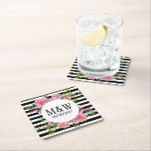 ストライプと花のカスタム紙コースター スクエアペーパーコースター (インサイチュ)