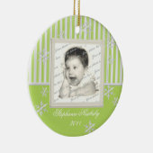 ストライプと雪の結晶ライトグリーン セラミックオーナメント (右)