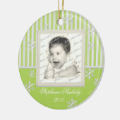 ストライプと雪の結晶ライトグリーン セラミックオーナメント (左)