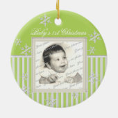 ストライプと雪の結晶ライトグリーン セラミックオーナメント (裏面)