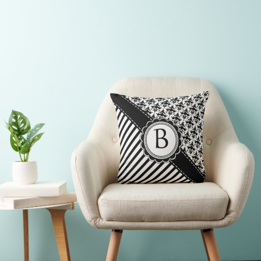 ストライプなエレガントな白黒レトロおよびダマスク織 クッション (椅子)