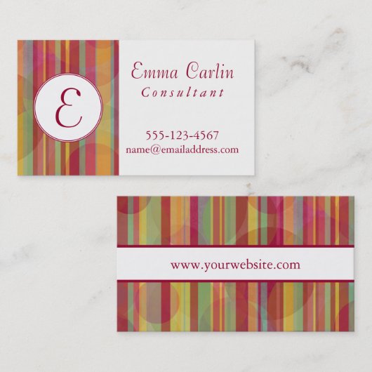 ストライプなカラフル及び円が付いているモダンなモノグラム 名刺 (正面/裏面)