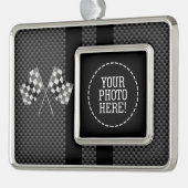 ストライプなカーボン繊維のスタイルの旗のデザインの競争 シルバープレートフレームオーナメント (左)